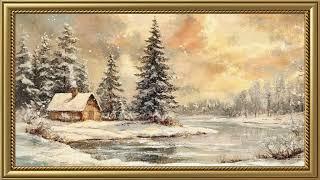 Vintage Winter Landscape Painting | Gold Frame TV Art Screensaver for TV Wallpaper