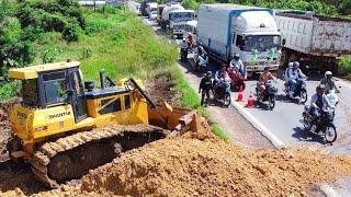 First Start opening new Project Land fill up Building  ROAD For Dump Truck Transport Soil, SHANTUI