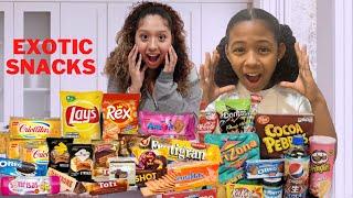 Trying Exotic Snacks From All Over The World  | EB FAMILY