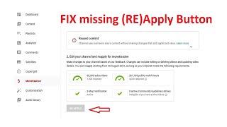 How to FIX missing YouTube Monetization (Re)Apply button