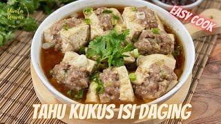 Tahu Kukus Isi Daging dengan Saus (Steamed Stuffed Tofu with sauce). Menu rumahan hemat dan praktis.