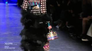 Model Yasmin Wijnaldum almost falls at Anna Sui Fall/Winter 2016-2017 fashion show