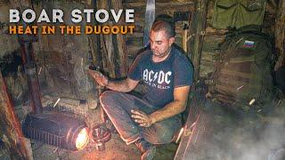 Off grid living in a dugout, Portable Kabanchik stove, solo bushcraft