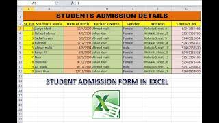 Student Admission form in excel#excel