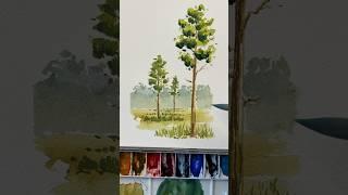 How I add depth/ use one point perspective with trees in watercolor #arttutorial #watercolorpainting