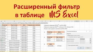 Использование расширенного фильтра в таблицах MS Excel