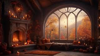 Cozy Fall Ambience  | Autumn Foliage with Relaxing Fantasy Music and Crackling Fire