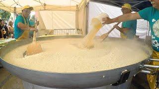 Crazy Street Food in Milan, Italy. Cooking Huge Pan of Rice with Cheese