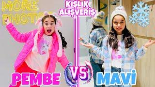 TEK RENK KIŞLIK ALIŞVERİŞ VLOG ELİF SİNEM !!! MAVİ VS PEMBE !!