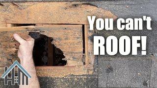 How to roof? You can't! Replace architect shingles and plywood.