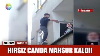 Hırsız camda mahsur kaldı!