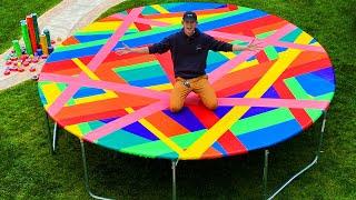 100 Layer Rainbow Duct Tape Trampoline! *VERY SATISFYING*