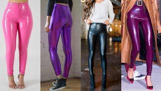 Comfortable leather and latex shiny mod lagging pants for cute ladies