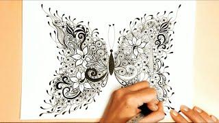 Zentangle for beginners  Butterfly drawing  Flower drawing  Zentangle patterns