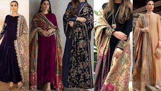 Simple dress with embroidered dupatta and shawl | Plain dress with heavy dupatta | Party wear suit