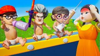 Scary Teacher 3D vs Squid Game Help Doll Take Care of The Babies 5 Times Challenge