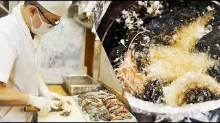 【刺身鮮度の魚介を天ぷらに】江戸前天丼の最高峰・浅草まさる　Tempura fried with sashimi fresh seafood.　 天妇罗与新鲜海鲜刺身一起煎炸　생선회를 튀김으로