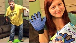 SHE RIPS OUT HIS BACK HAIR WITH A DOG BRUSH PRANK GONE WRONG! FAT PEOPLE SLIM FIT BOARD FAIL!