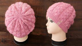 Шапка узором из вытянутых петель спицами  New Hat pattern