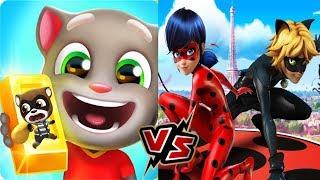 Talking Tom Gold Run VS Miraculous ЛедиБаг и Супер Кот Мультфильм Игра Соревнование