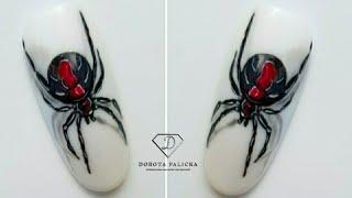 Realistic 3d spider painting. Watch me painting spider nail art. Black widow spider