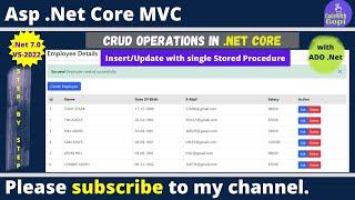 CRUD Operations Using ASP.NET Core | Insert & Update using Single Stored Procedure | .Net 7.0