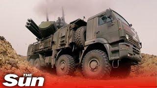 Russian anti-aircraft vehicle fires missiles in the sky in propaganda video