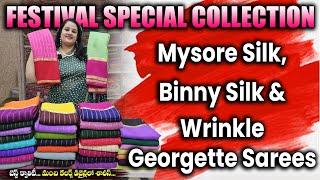 Mysore Silk,Binny Silk&Wrinkle Georgette Sarees-Festival Special Collection-Colours Overload Sarees