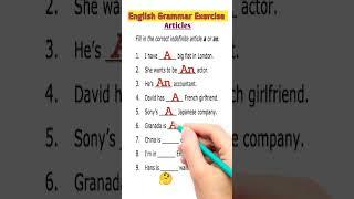 Article Exercise || English Grammar | #englishgrammar #learnenglish #abcaboutenglish #youtubeshorts