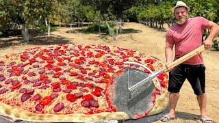 Giant Pizza cooked On Coals! Cooking Show In Nature