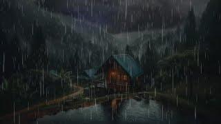 Restful Sleep with Heavy Wind Thunder Rumbling & Rain Pouring on Worn Tin Roof in Gloomy Forest #126