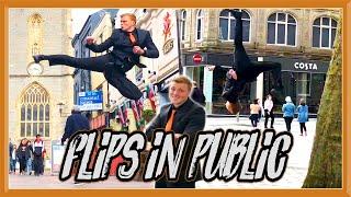 INSANE FLIPS IN PUBLIC! BACKFLIP! REACTIONS!  | SUIT EDITION | FLIPS & KICKS