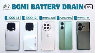 (BGMI) Battery Drain Test : iQOO 13 vs OnePlus 13R vs iQOO 12 vs POCO X7 Pro vs Realme GT 6T