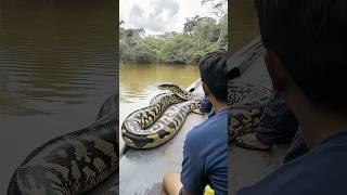 Giant Anaconda Approaches! Crew Panics as Snake Slithers Closer  #AmazonAnaconda #RealAdventure