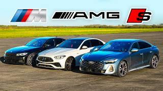 New Audi S5 v New AMG C43 v BMW M340i: DRAG RACE