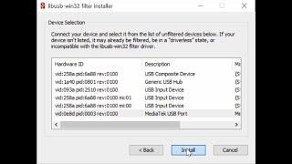 How to install a device filter for Mediatek using libusb