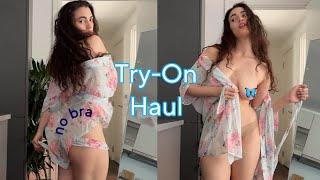 Try-On Haul transparent Robe | 4k | blue robe | See through & no bra