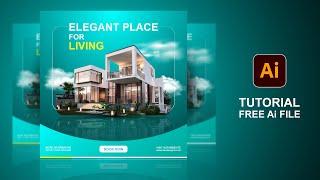 How to Design Home Promotion Poster in Adobe illustrator | Tutorial & Free Ai file