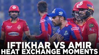 Heat Exchange Moments | Iftikhar Ahmed vs Mohammad Amir | Islamabad vs Karachi | HBL PSL 2021 | MG2K