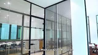 Smart modular insulated glass partition wall system with power-operated blinds