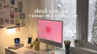 imac m1 unboxing + aesthetic desk setup 