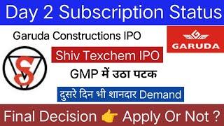 Garuda Constructions IPO | Shiv Texchem IPO | Day 2 Subscription Status | Apply Or Not ?