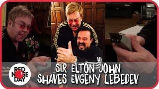 Sir Elton John Shaves Evgeny Lebedev (owner of Evening Standard & The Independent)