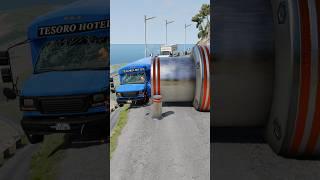 Cars & Ambulance Van vs Giant Pit Bollards Crash - BeamNG.Drive