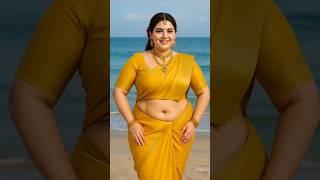 Royal Desi Queen in Yellow Saree  | AI Beauty at the Beach #traditionallook