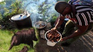 New Year's wild hog hunting Adventures cookout