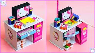 How to make Hello kitty Toy Desktop Computer Stationery Organizer With paper/School supplies/ kawaii