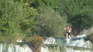 Waterfall jumping in Croatia.