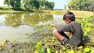 Nicely Unbelievable Fishing || The Village Boy Catching Fish By Hook In The Pond || Amazing Fishing