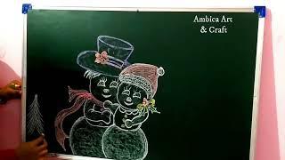 Christmas board decoration idea for school/ Blackboard decoration for Christmas with chalk/ boardart